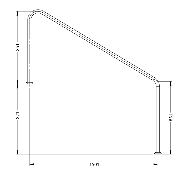 S.R. SMITH STAIR RAIL 1500mm (standard)