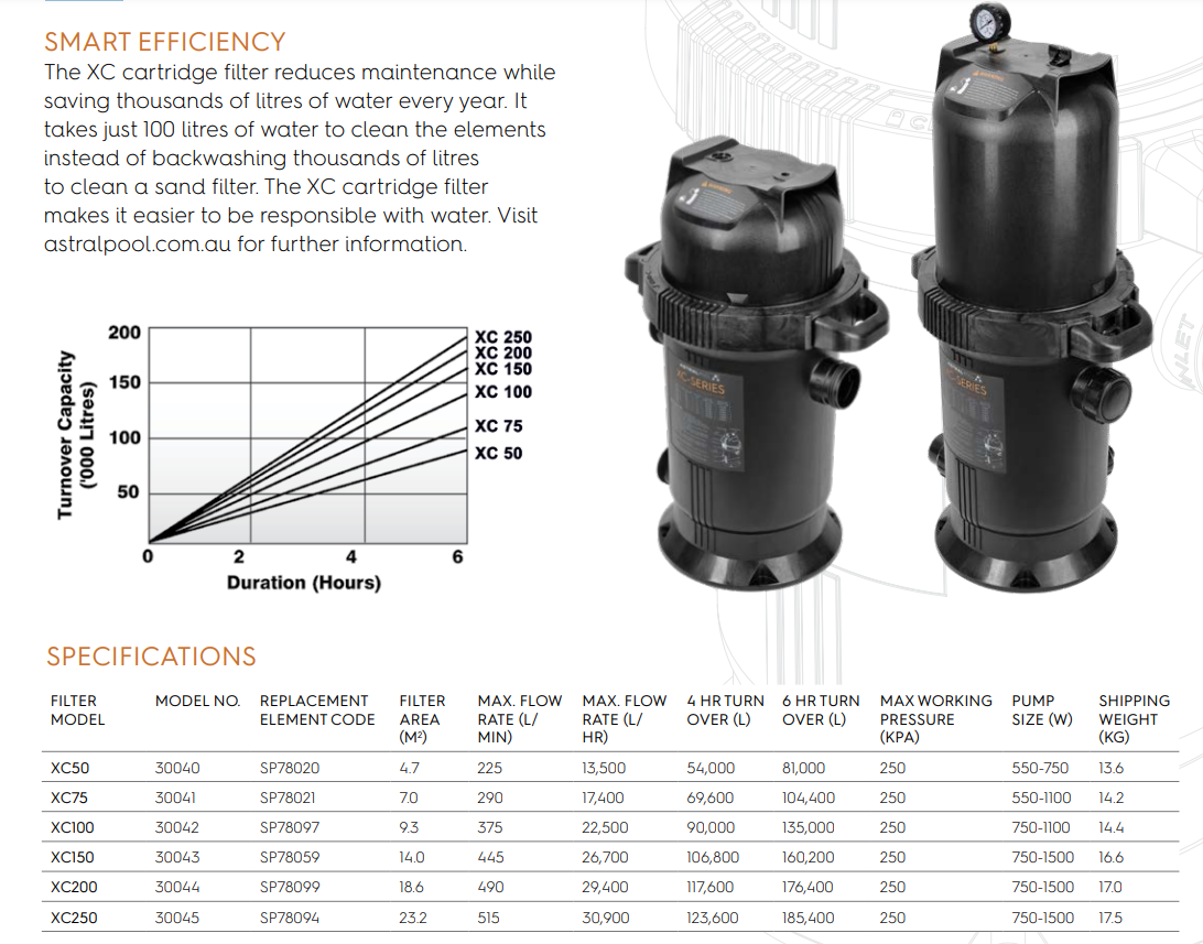 Astralpool XC 100 Pool & Spa CARTRIDGE FILTER (formerly known as ZX 100)