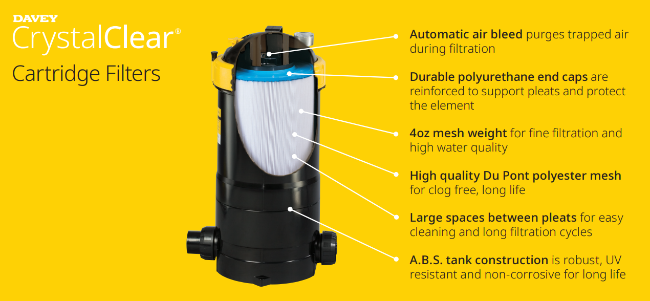 Davey CrystalClear® Cartridge Filter 39050 (50sqft) - max. flow 205 lpm