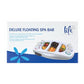Inflatable spa refreshment bar with multiple drink holders and snack compartments for hot tubs and spas.