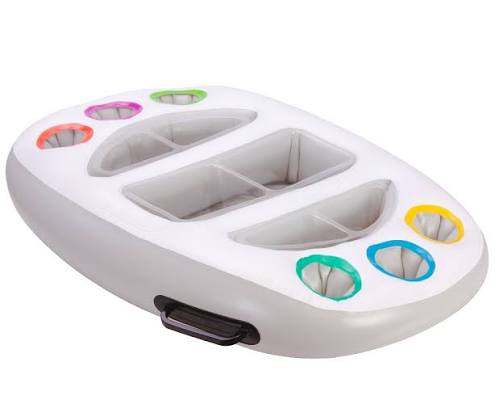 Close-up of the Life Deluxe Inflatable Spa Bar showing drink holders, snack trays and durable inflatable construction.