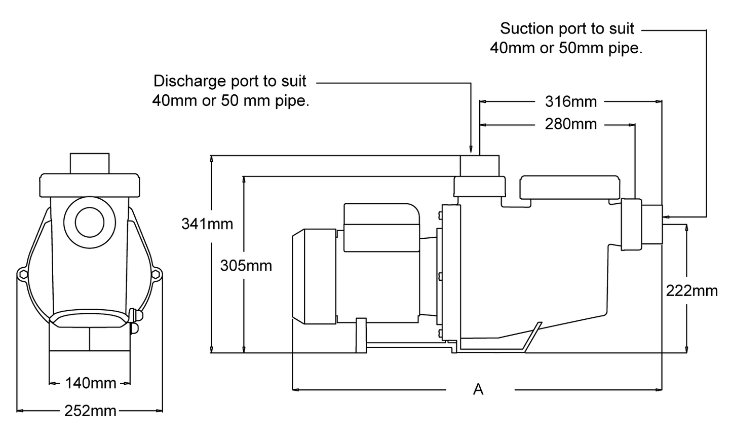 RELTECH PREMIUM PR SERIES POOL & SPA PUMP (0.50HP) - Retrofits Astralpool / Hurlcon pool pumps