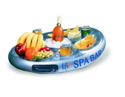 Luxury floating pool drinks holder for pools, spas and hot tubs with multiple compartments for beverages and snacks.