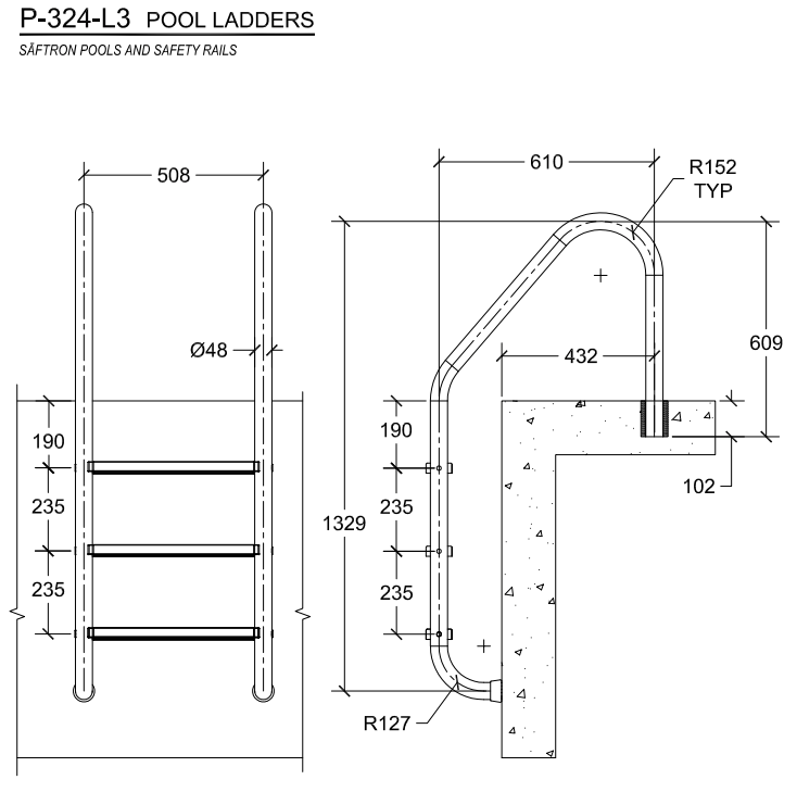 Saftron 3 Step Pool Ladder – White No Earthing Required