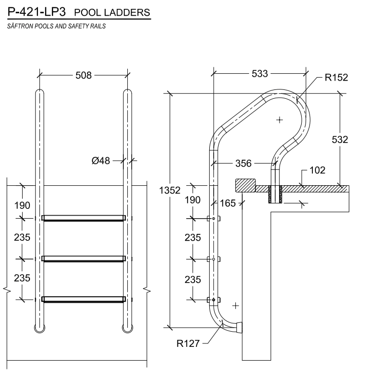 Saftron ELITE 3 Step Pool Ladder – White No Earthing Required