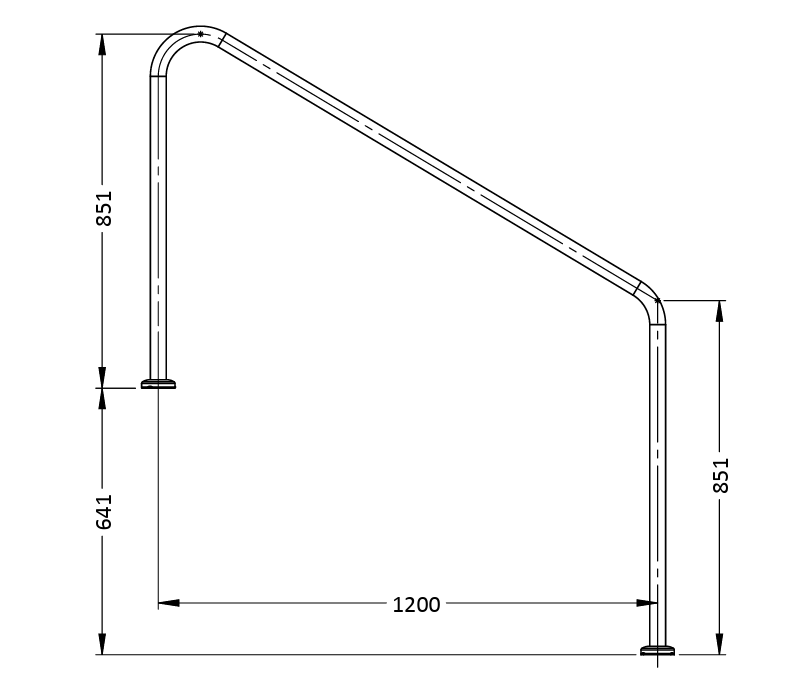 S.R. SMITH STAIR RAIL 1200mm (Flanged)