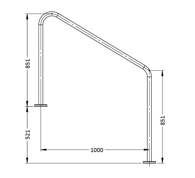 S.R. SMITH STAIR RAIL 1000mm (Flanged) - Pool Rail