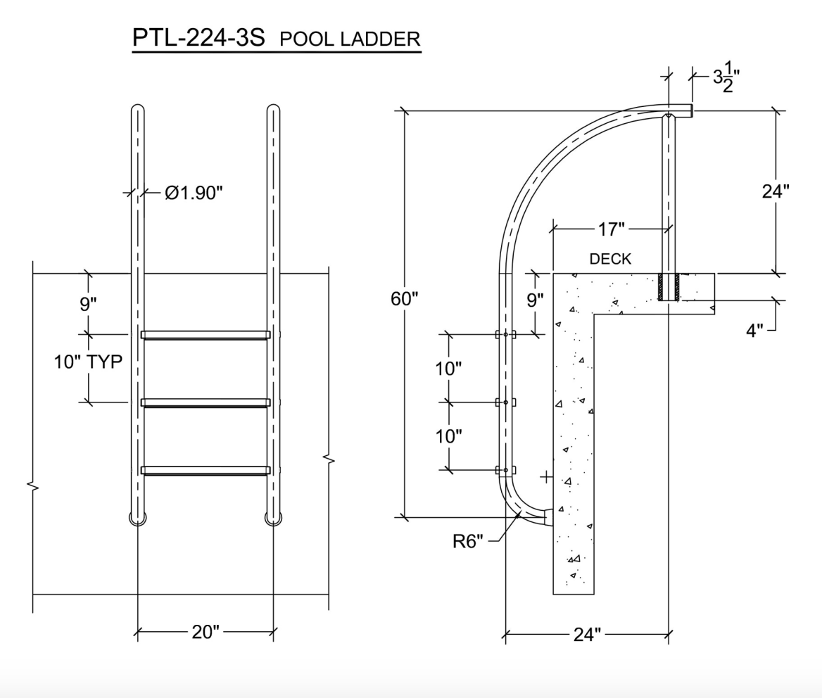 Saftron Triton 3 Step Pool Ladder Black | No Earthing Required | PTL-224