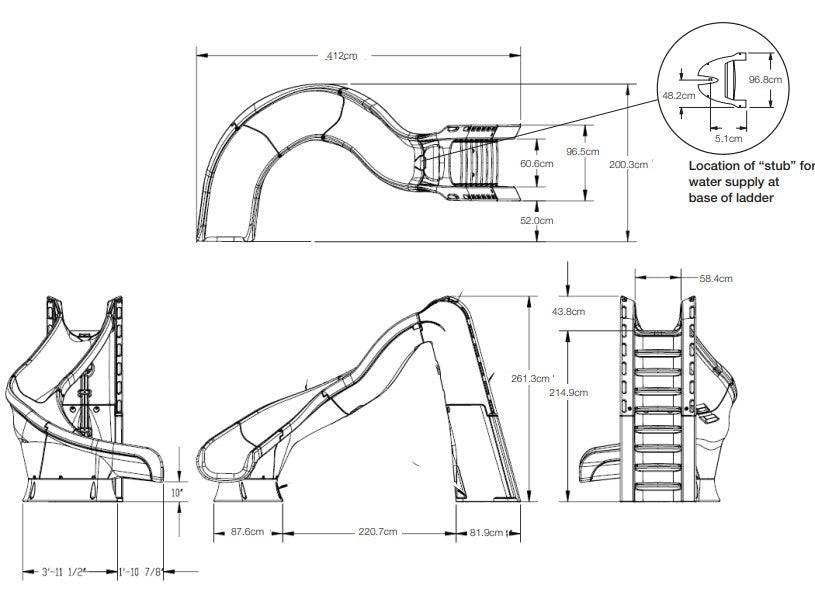 TURBOTWISTER® POOL SLIDE (Grey Granite - Right Curve)