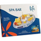 Life Floating Spa & Pool Bar inflatable drinks and snacks holder floating in a swimming pool with bottles, cans and refreshments.