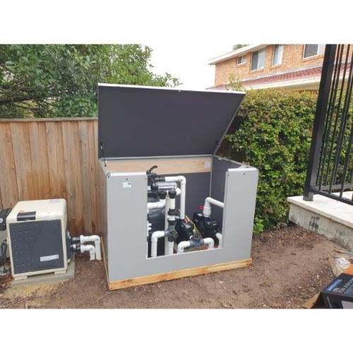 Premium 1350mm Acoustic Box installed beside residential swimming pool