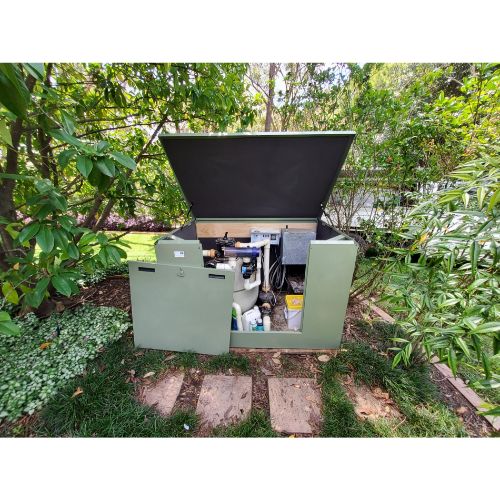 Weather-resistant Acoustic Box protecting pool equipment outdoors