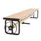 Daisy Under Bench Pool Cover Roller in Light Oak beneath poolside bench seating