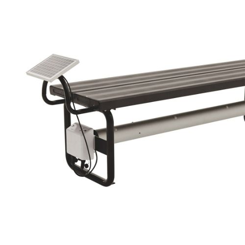 Electric concealed pool cover roller with integrated Charcoal Shimmer bench seating