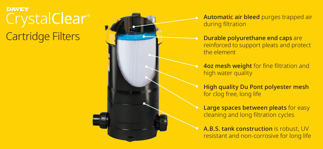 Davey CrystalClear® Cartridge Filter 39150 (150sqft) - max. flow 450 lpm